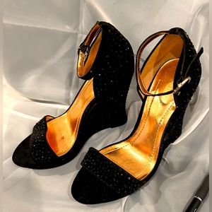 BCBGeneration Black Glam Wedge sandal NWOT size 6 1/2